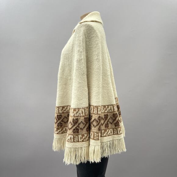 Fotrama Poncho Sweater Women OS XL 100% Alpaca Wool Knit Bolivia Fringe READ - Picture 4 of 10